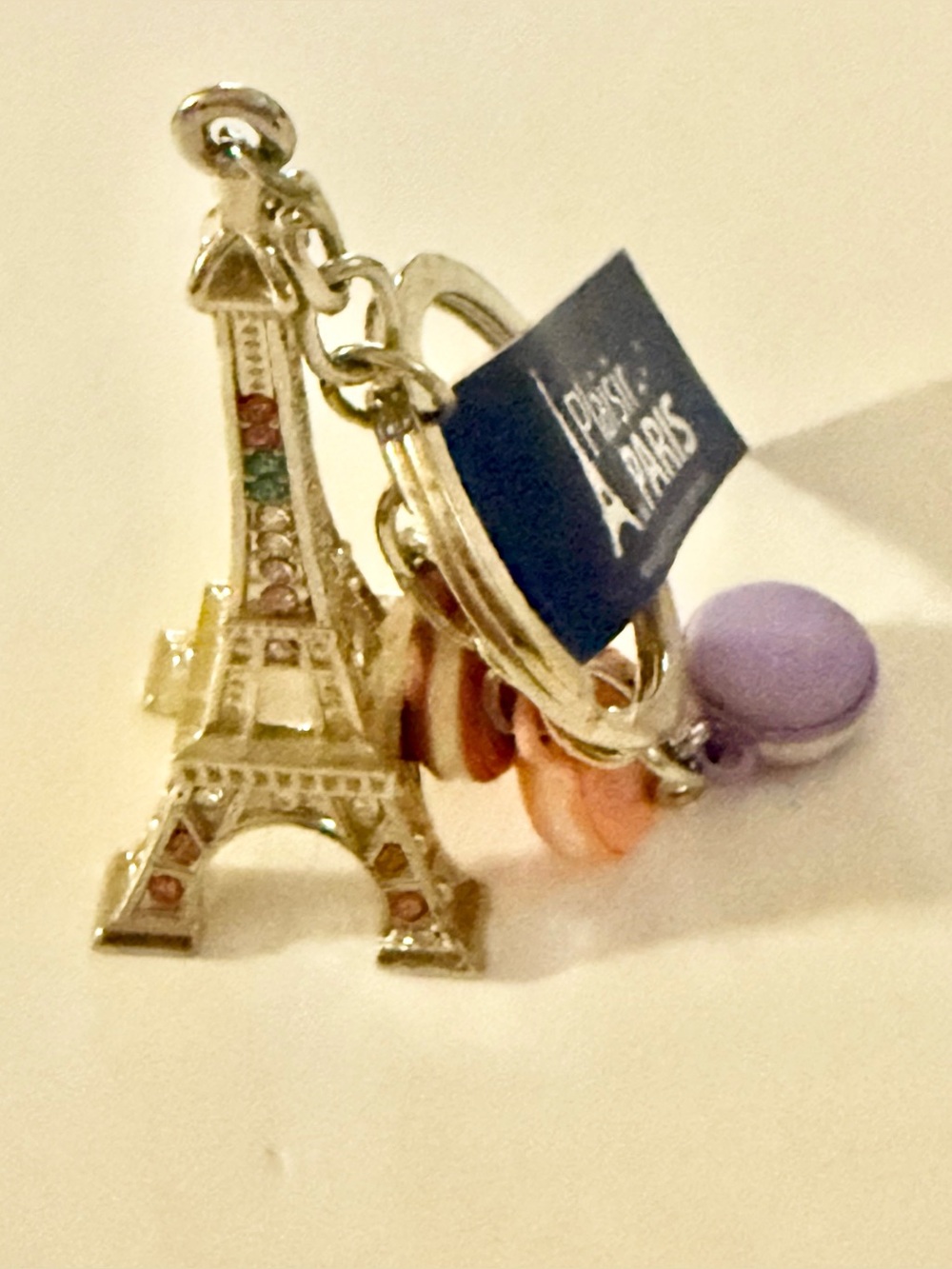 Paris Eiffel Tower Keychain Charm in Gold with Pastel Accents